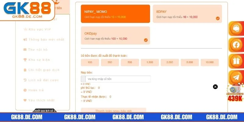 Hội viên cũng có thể dùng ví điện tử khi không có tài khoản ngân hàng 